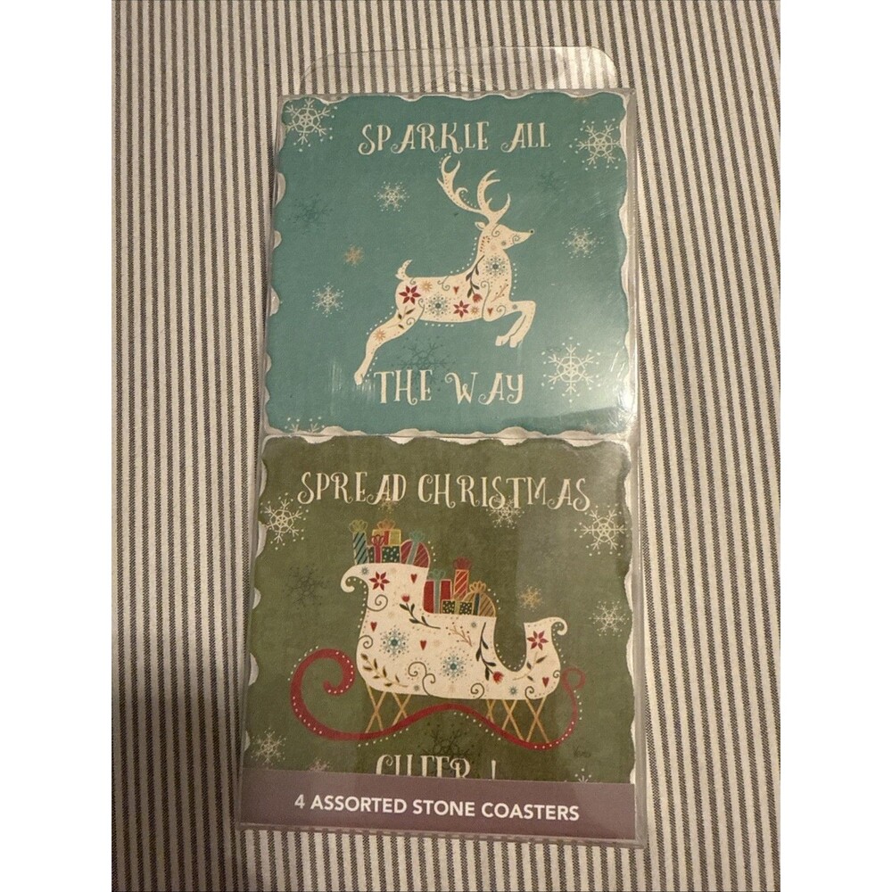 Highland Home Christmas/Holiday/Winter 4 Stone Coasters New in Package